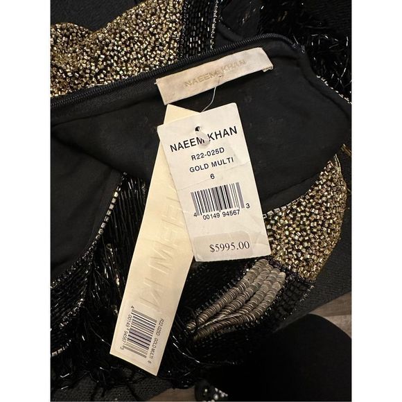 NWT NAEEM KHAN BEADED FRINGE MINI DRESS IN GOLD MULTI $5995 - Picture 10 of 11
